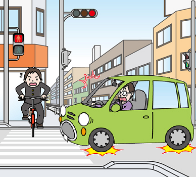 赤信号を無視して横断しようとする自転車